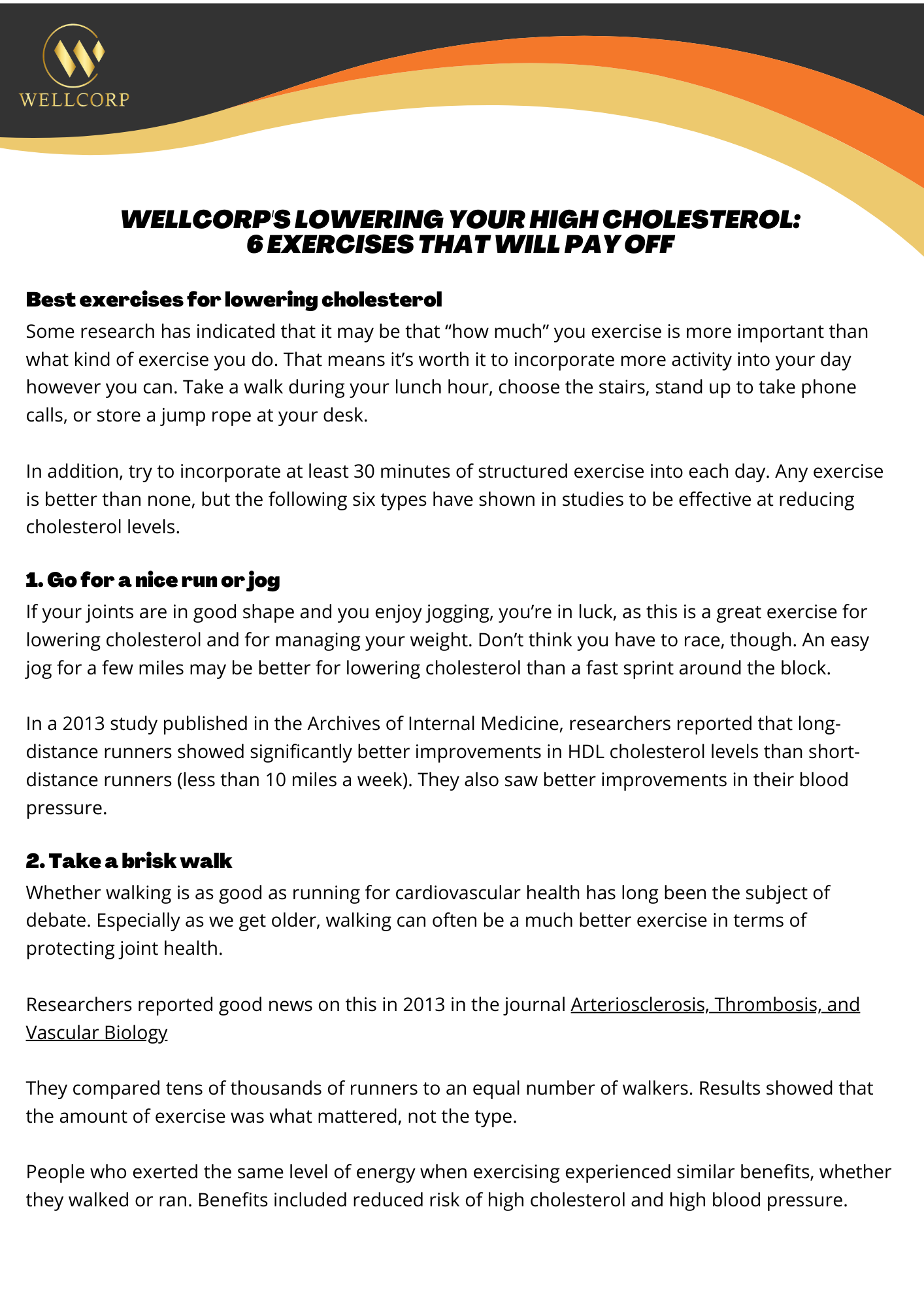WellCorp's Lowering Your High Cholesterol: 6 Exercises That Will Pay Off